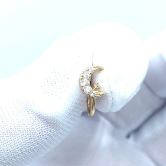 CZ Crescent Moon 24 KT Gold Plated Nose Cuff Fake Nose Rings No Piercing Jewelry - Picture 4 of 5